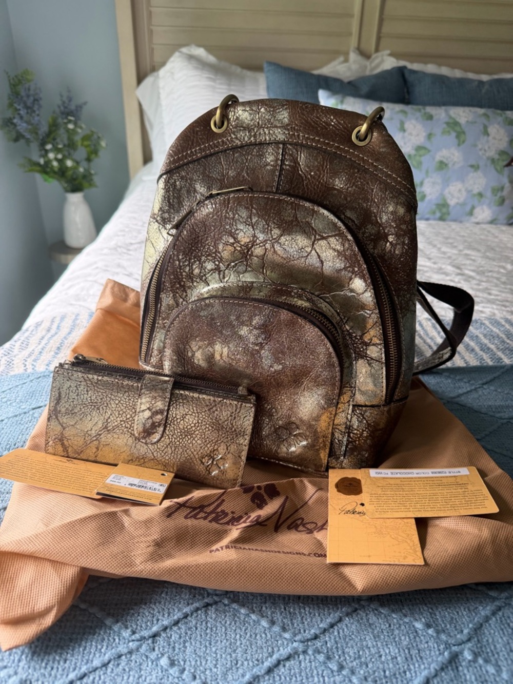 Patricia Nash Alencon backpack with matching Nazari wallet